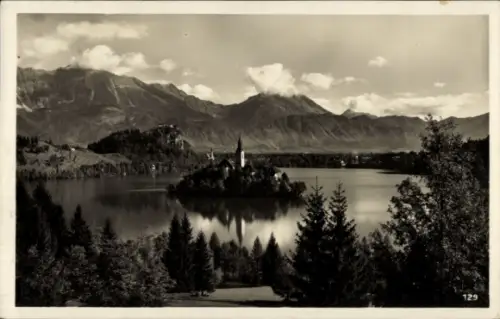Ak Letovisce Bled Slowenien, Gesamtansicht, Insel, Kirche
