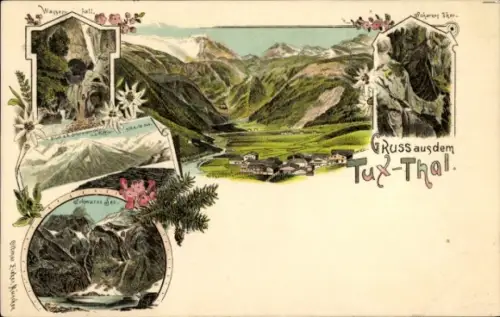 Litho Tux in Tirol, Tal, Wasserfall, Schwarzer See