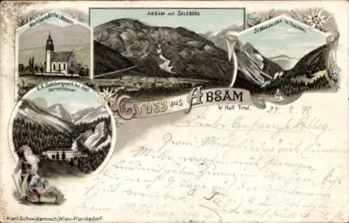 Ak Absam in Tirol,  Wallfahrtskirche,  St. Magdalena, Hall, Tirol, Gebirge