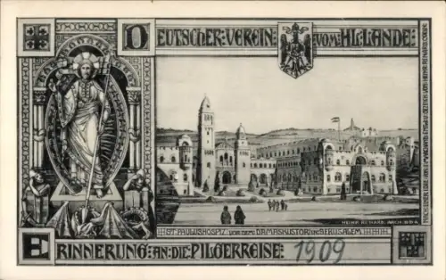 Ak Jerusalem Israel, Paulushospiz vor dem Damaskustor, Deutscher Verein vom Hl. Lande, Pilgerreise