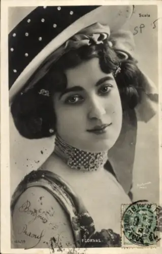 Ak Florval, junge Frau mit Hut und Halsschmuck