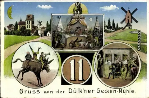 Ak Dülken Viersen, Dülkner Gecken-Mühle, Windmühle, Esel, Mond