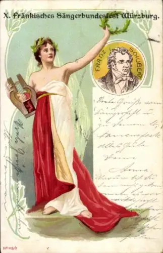 Litho Würzburg am Main Unterfranken, X. Fränkisches Sängerbundesfest, Franz Schubert