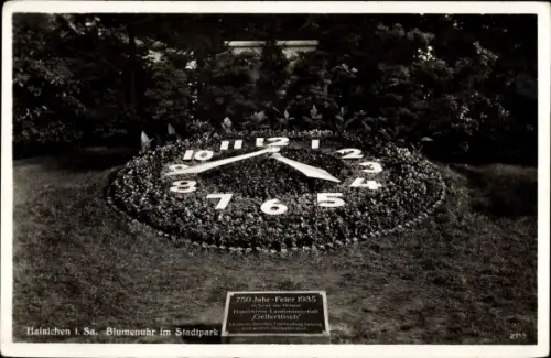 Ak Hainichen in Sachsen, Blumenuhr im Stadtpark
