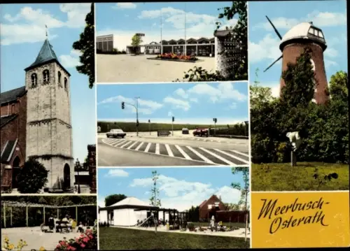 Ak Osterath Meerbusch im Rheinkreis Neuss, Windmühle, Kirche, Stadtansichten