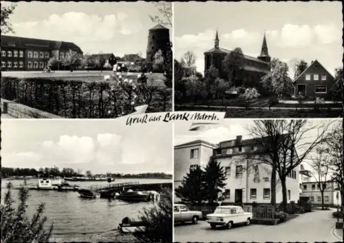 Ak Lank-Latum Meerbusch am Niederrhein, Ortsansichten, Kirche, Anlegestelle der Fähre