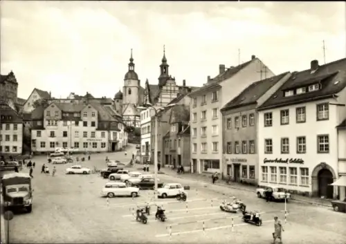 Ak Colditz in Sachsen, Marktplatz, Parkplatz, LKW, Straßenszene, Kirche