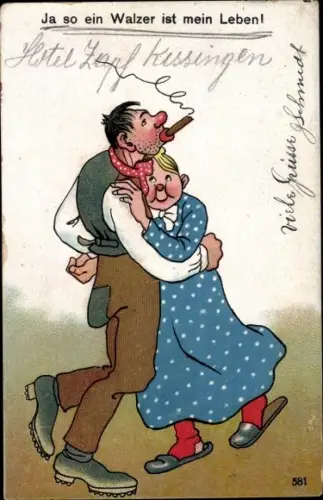 Ak Ja so ein Walzer ist mein Leben, rauchender Mann, tanzendes Paar
