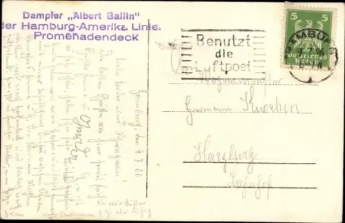 Ak HAPAG Dampfer Albert Ballin, Promenadendeck