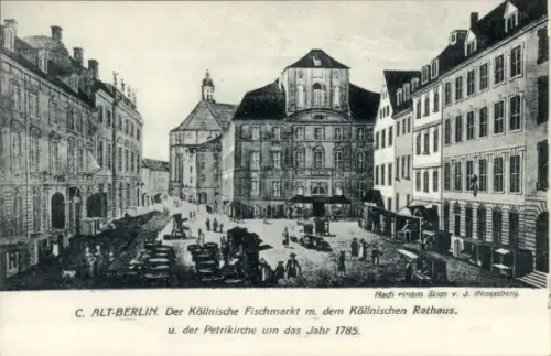 Künstler Ak Rosenberg, J., Berlin Mitte, Köllnischer Fischmarkt mit Rathaus und Petrikirche in 1785