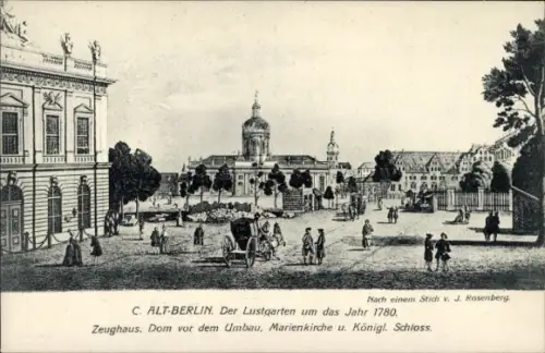 Künstler Ak Rosenberg, J., Berlin Mitte, Schloss mit Lustgarten, Dom, Marienkirche, Zeughaus um 1780