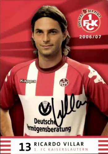 Autogrammkarte Fußballer Ricardo Villar, 1. FC Kaiserslautern, Autogramm