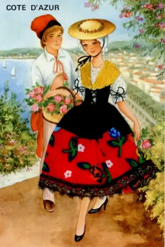 Material Künstler Ak Cote d'Azur Frankreich, Liebespaar in Tracht