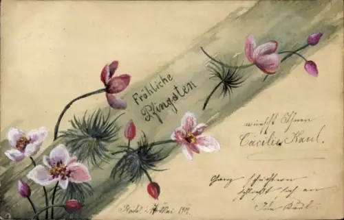 Handgemalt Ak Glückwunsch, Pfingsten, Blumen