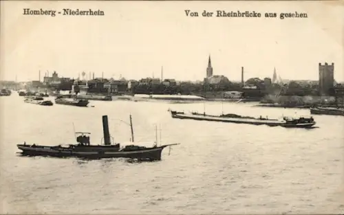 Ak Homberg Duisburg im Ruhrgebiet, Niederrhein, Schiffe, von der Rheinbrücke gesehen