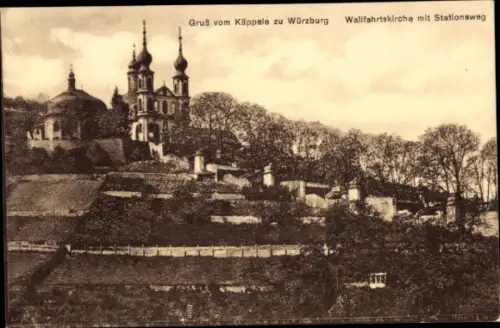 Ak Würzburg am Main Unterfranken, Käppele zu  Wallfahrtskirche, Stationsweg