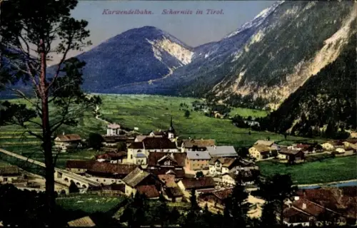 Ak Scharnitz in Tirol, Karwendelbahn,  Berge, Landschaft