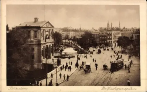 Ak Rotterdam Südholland Niederlande, Historische Ansicht, Menschenmenge, Straßenbahn, Gebäude, Ro