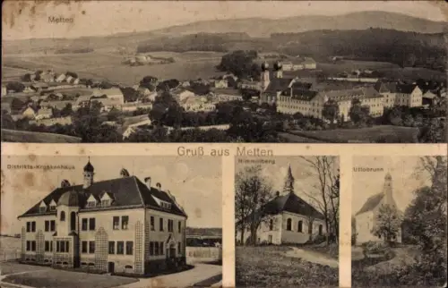 Ak Metten an der Donau Niederbayern, Panorama, Distrikts-Krankenhaus, Himmelberg, Uttobrunn