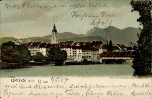 Ak Olten Kanton Solothurn, Blick auf  Berge, Wasser,  mit Grußtext