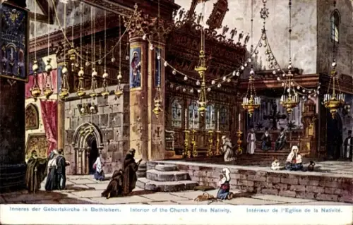 Ak Bethlehem Palästina, Inneres der Geburtskirche