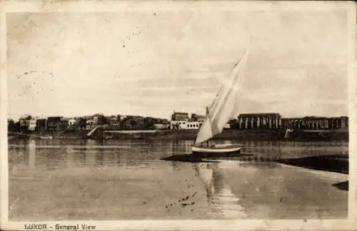 Ak Luxor Ägypten, LUXOR, Blick auf den Nil, Segelboot, Stadtansicht, keine Persönlichkeiten