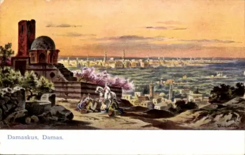 Künstler Ak Perlberg, F., Damaskus Syrien, Panorama der Stadt