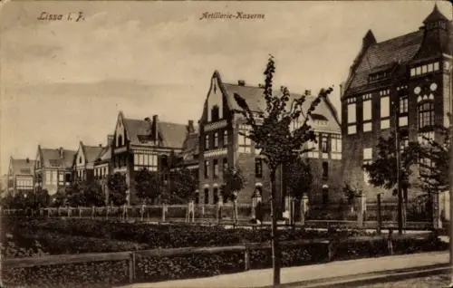 Ak Lissa Leszno Poznań Posen, Lissa i. F., Artillerie-Kaserne,  Gebäude, Bäume