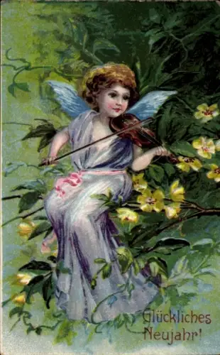 Ak Glückwunsch Neujahr, Engel, Geige