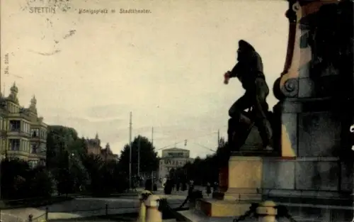 Ak Szczecin Stettin Pommern, Königsplatz m Stadttheater