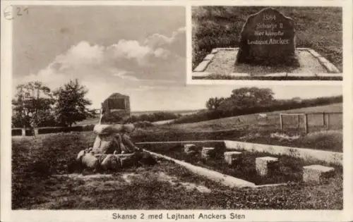 Ak Dänemark, Skanse 2 mit Løjtnant Anckers Gedenkstein