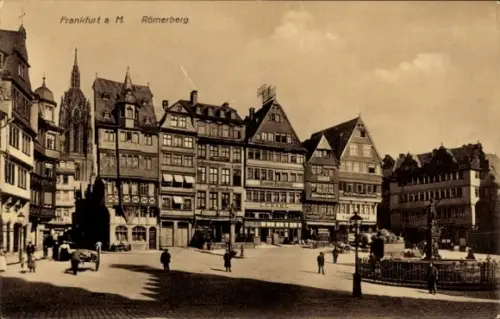 Ak Frankfurt am Main, Frankfurt a. M., Römerberg,  Gebäude, Platz, Menschen