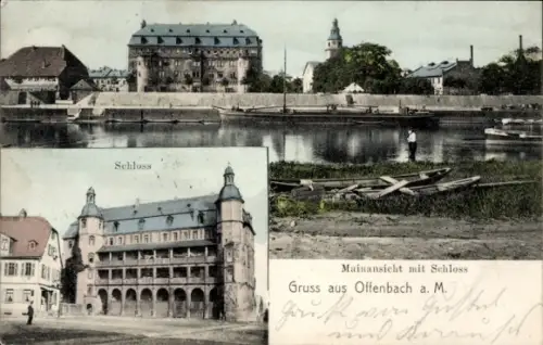 Ak Offenbach am Main Hessen, Teilansicht, Mainansicht, Schloss