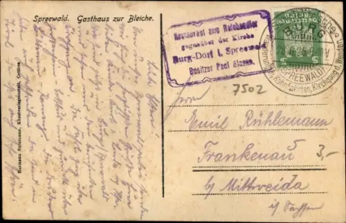 Ak Burg im Spreewald, Gasthaus zur Bleiche, Kahn