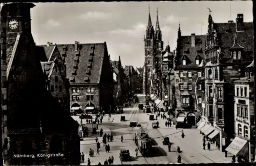Ak Nürnberg in Mittelfranken, Königstraße, Tram
