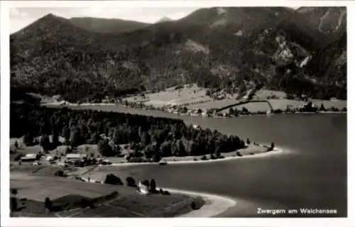 Ak Walchensee Kochel am See, Zwergern, Fliegeraufnahme