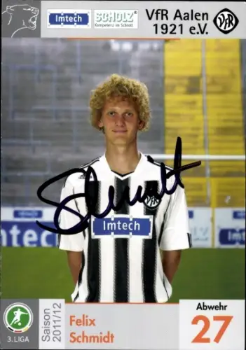 Autogrammkarte Fußballer Felix Schmidt, VfR Aalen, Autogramm