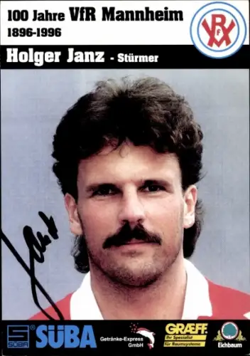 Autogrammkarte Fußballer Holger Janz, VfR Mannheim, Autogramm