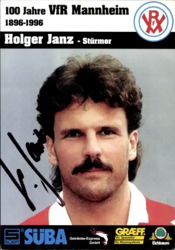 Autogrammkarte Fußballer Holger Janz, VfR Mannheim, Autogramm