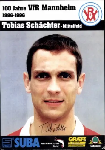 Autogrammkarte Fußballer Tobias Schächter, VfR Mannheim, Autogramm