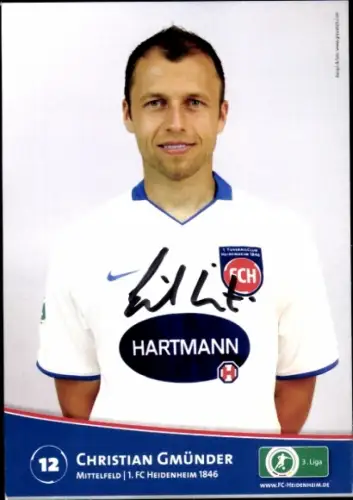 Autogrammkarte Fußballer Christian Gmünder, 1. FC Heidenheim 1846, Autogramm
