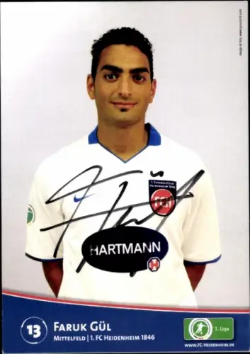 Autogrammkarte Fußballer Faruk Gül, 1. FC Heidenheim 1846, Autogramm