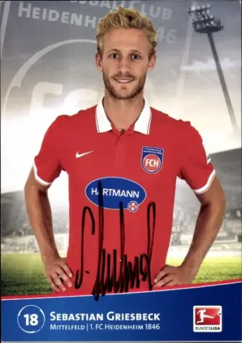 Autogrammkarte Fußballer Sebastian Griesbeck, 1. FC Heidenheim 1846, Autogramm