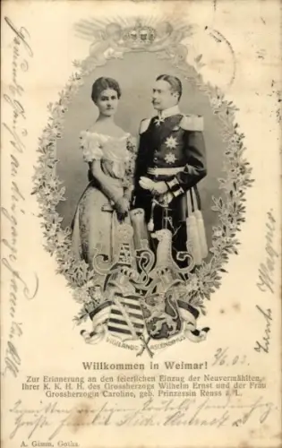 Ak Weimar, Einzug Großherzog Wilhelm Ernst, Großherzogin Caroline, geb. Prinzessin Reuss ä.L.