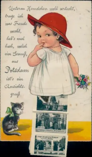 Leporello Ak Potsdam, Kirche, Schloss Sanssouci, große Fontäne