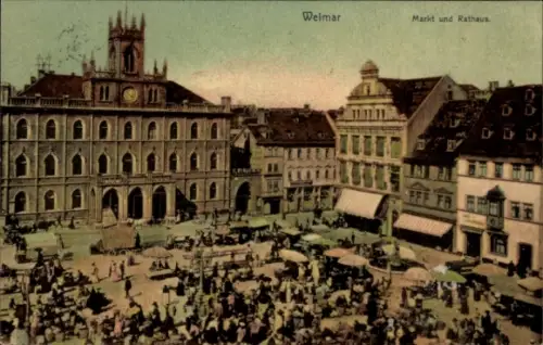 Ak Weimar in Thüringen, Markt, Rathaus