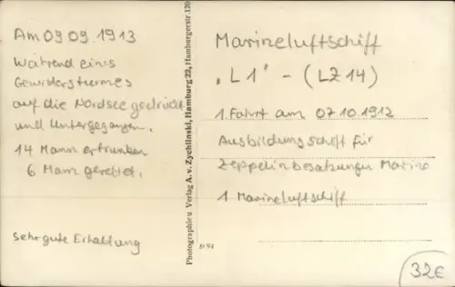 Foto Ak Luftschiff, Zeppelin, Marineluftschiff L1