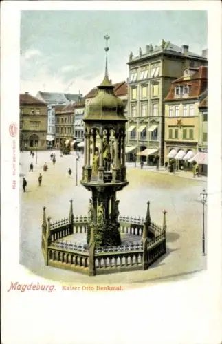 Ak Magdeburg an der Elbe, Kaiser Otto Denkmal, Brunnen, Stadtplatz,  Architektur