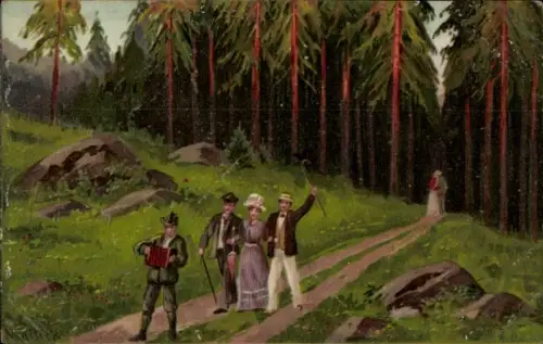 Künstler Ak Mailick, Wanderer auf einem Weg am Waldrand