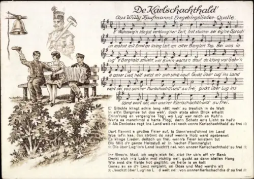 Lied Ak Willy Kaufmanns Erzgebirgslieder Quelle, De Karlschachthald, Bergmann, Glocke